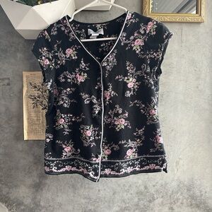 Liz Claiborne Black and Pink Floral Blouse